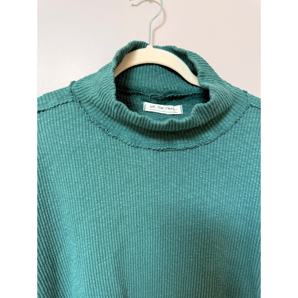 We The Free Free People Mock Neck Thermal Top Teal Green Ribbed Oversized Medium - Picture 2 of 8